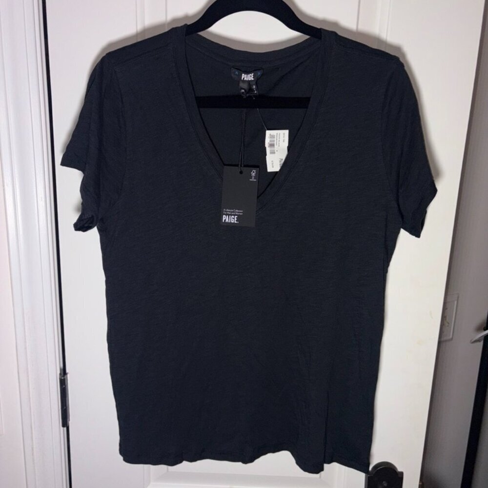 NEW NWT PAIGE Denim Zaya Tee V-Neck Basic Staple Black size Medium